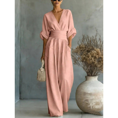 Verisora — V-Neck High-Waist Wide-Leg Jumpsuit
