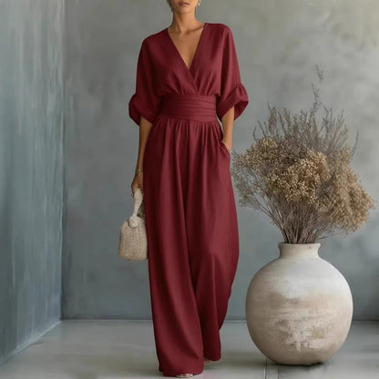 Verisora — V-Neck High-Waist Wide-Leg Jumpsuit