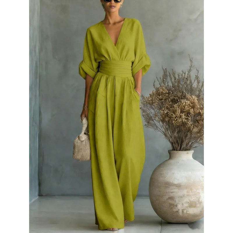 Verisora — V-Neck High-Waist Wide-Leg Jumpsuit
