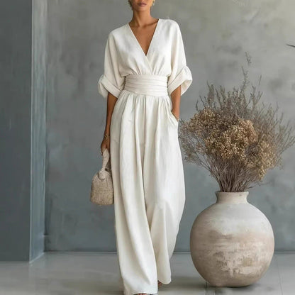 Verisora — V-Neck High-Waist Wide-Leg Jumpsuit