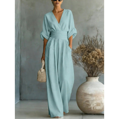 Verisora — V-Neck High-Waist Wide-Leg Jumpsuit