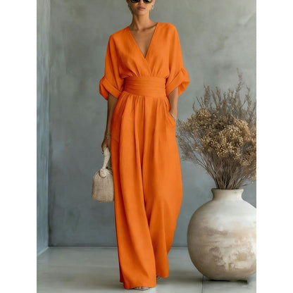 Verisora — V-Neck High-Waist Wide-Leg Jumpsuit