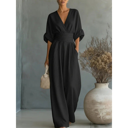 Verisora — V-Neck High-Waist Wide-Leg Jumpsuit