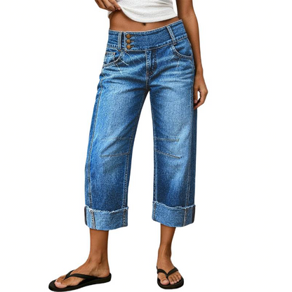Marchella — Wide-Leg Cropped High-Waist Denim Pants