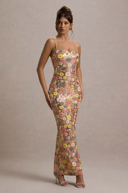Van Laren — Romantic Floral Lace-Back Midi Dress