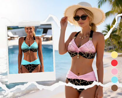 Solara — Twist-Front Gradient Line-Pattern Bikini