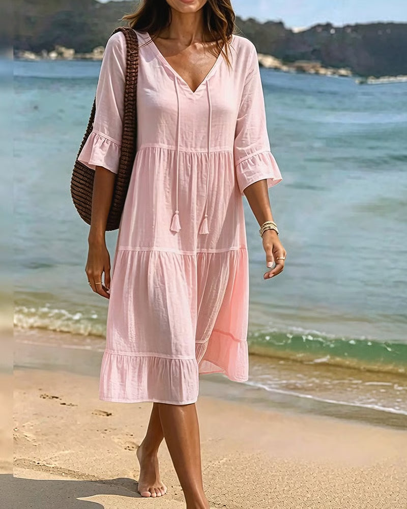 Averly — Tie-Waist Half-Sleeve Cotton Dress